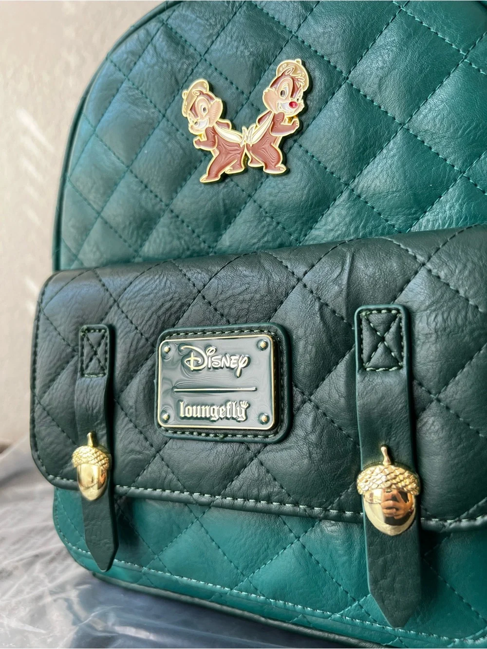Loungefly Disney Chip & Dale Green Quilted Mini Backpack - NWT